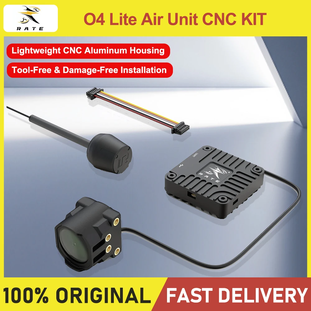 RATE O4 Lite Air Unit CNC Kit with Wide-Angle Lens for DJI O4 Air Camera - Aluminum Shell Case Heatsink Coaxial Cable Included