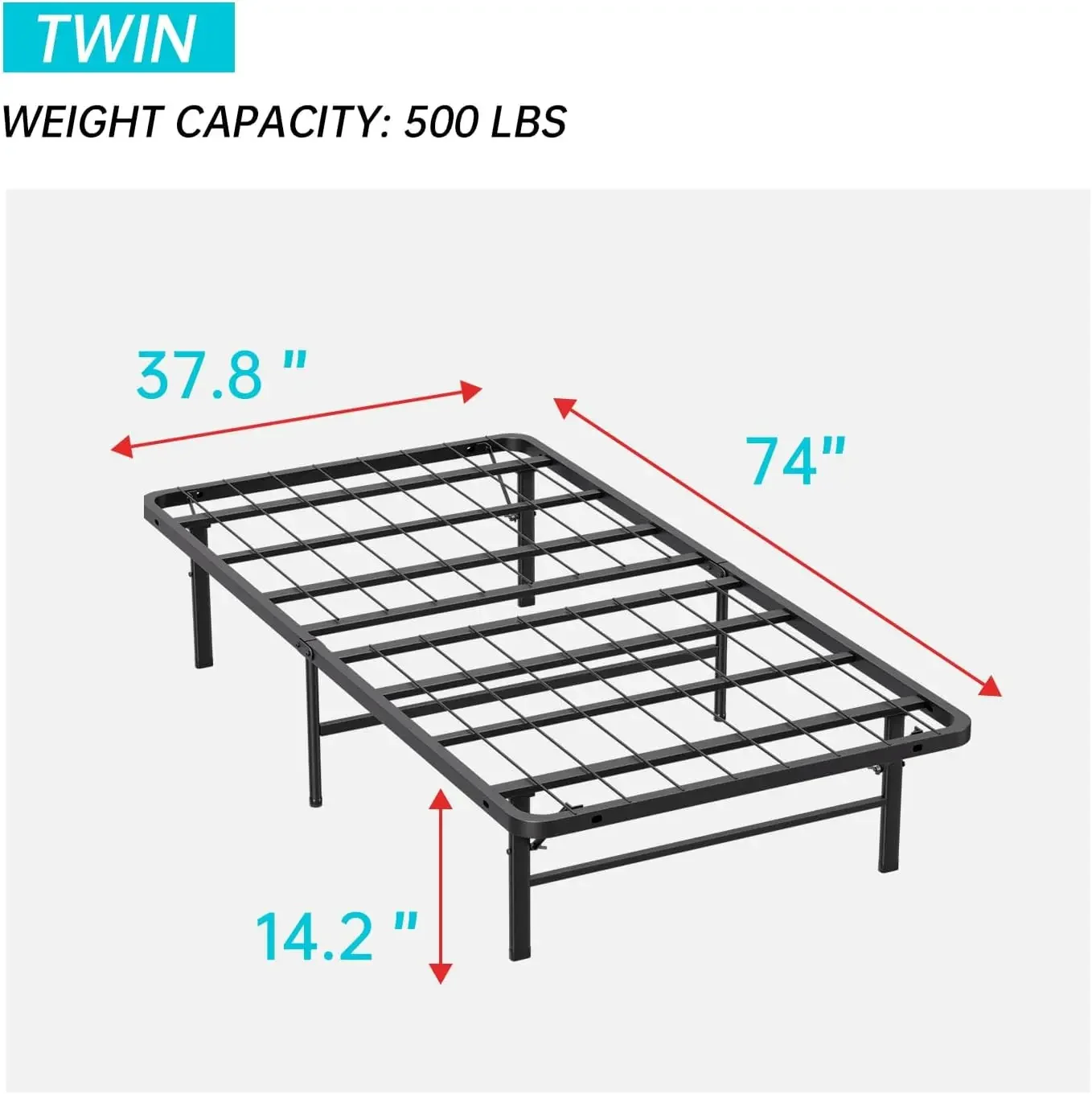 Twin Bed Frame Metal Platform Bed Frame Twin Size 14 Inch Mattress Foundation Box Spring Replacement Heavy Duty Steel Slat Easy