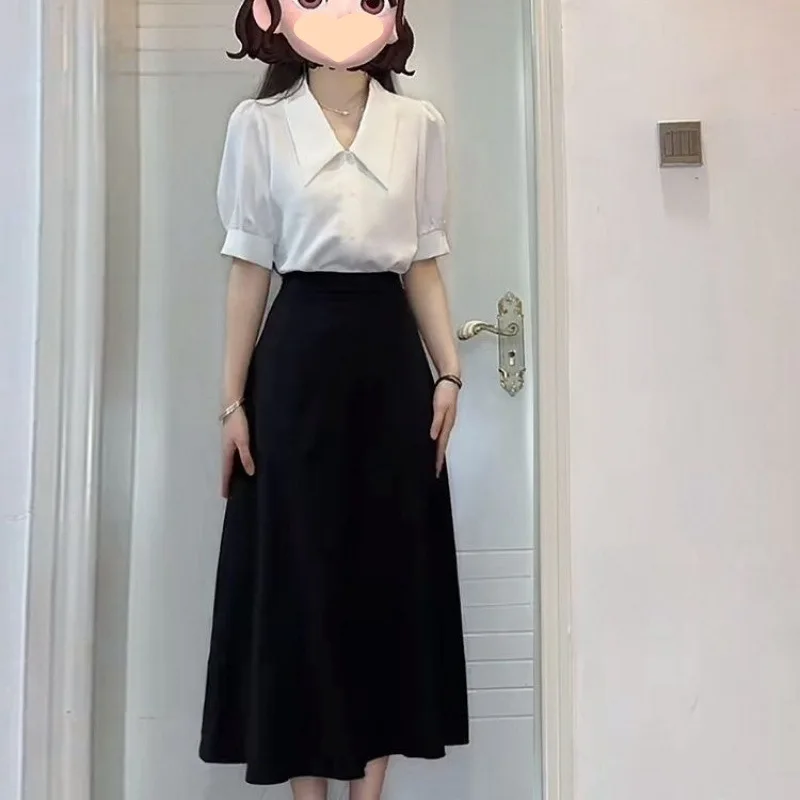 White Shirt+black Skirt Elegant Women's Two-piece Set Women's Summer Korean Version Women's Set