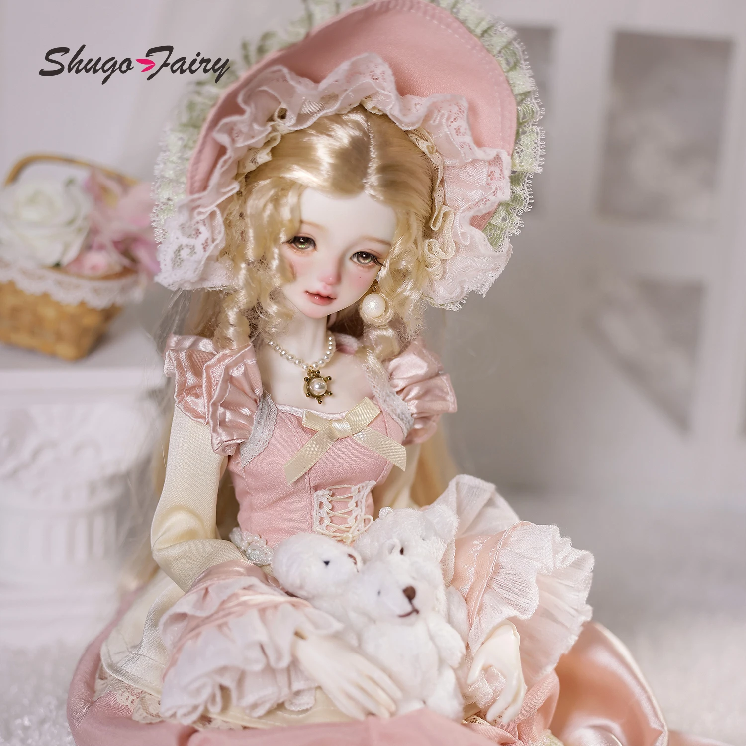 BJD Doll 1/4 Unana Full Set B Curvy Body Cute Face European Court Rococo Style Lolita Outfit Tiered Dress Shuga Fairy Figure