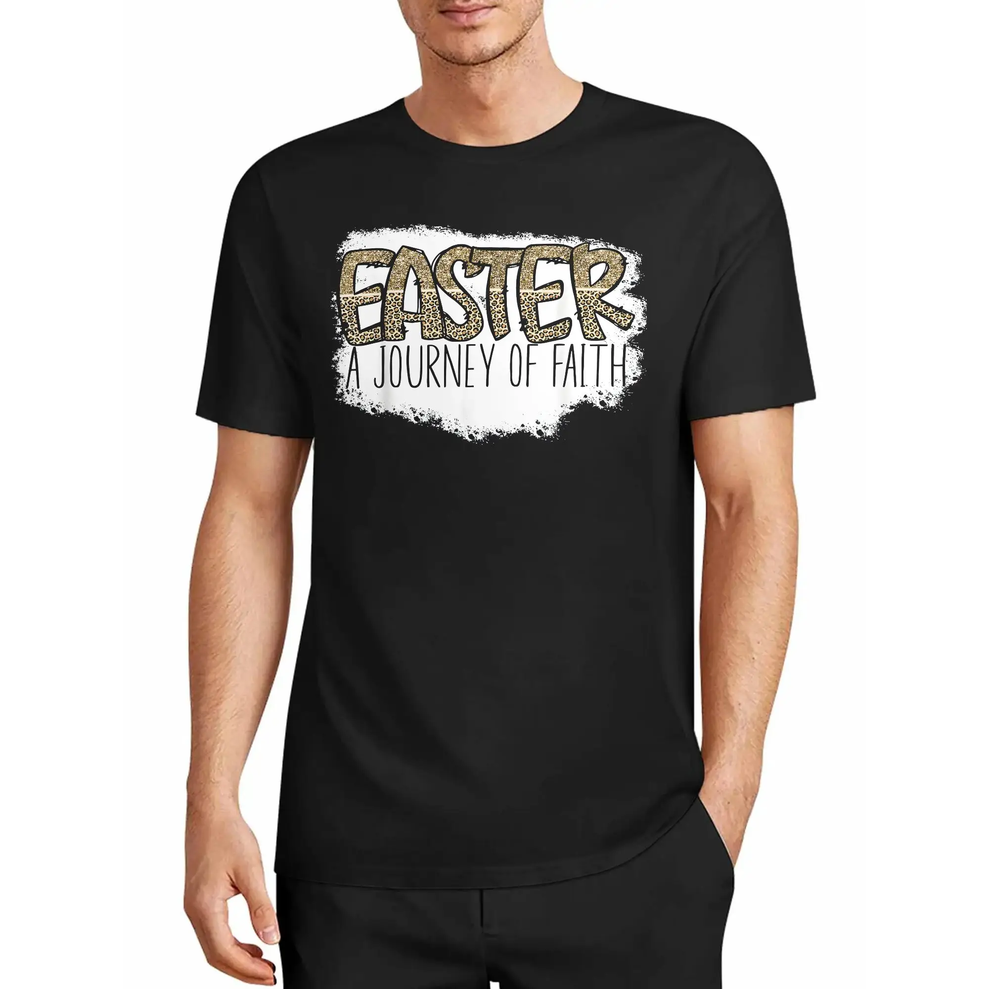 Leopard Print and Gilded Textures Capture the Festive Mood, and the Meaning of Easter Is a Journey of a Long and Resilient Spiritual Faith. Casual T-Shirt