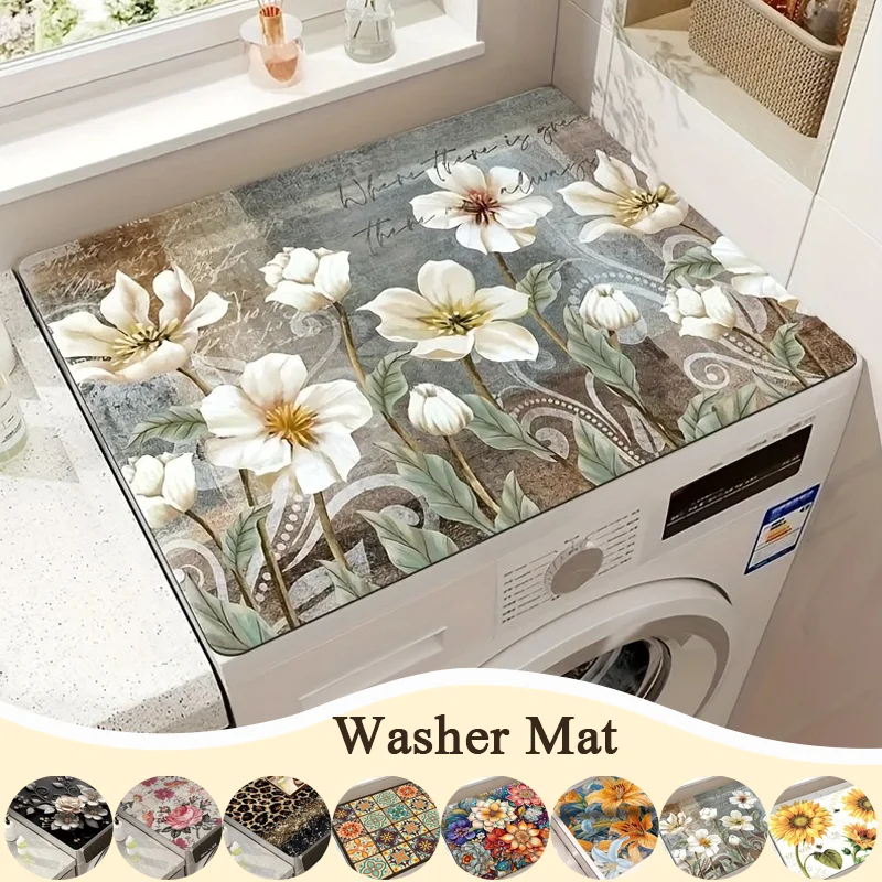 1PC Super Absorbent Diatomite Kitchen Mat Retro Plant Print Non-Slip Back Multi-Size Protector Pad for Washer Dryer Home Decor