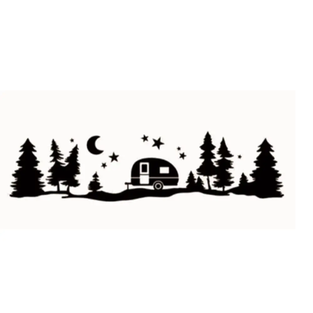 For Caravan Rv Camper Body Decor Decal Starry Forest Mountain Graphics Sticker,Black