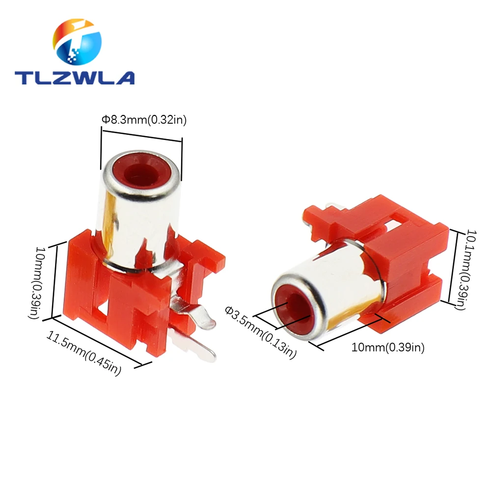AV-8.4-5 2x Holes 2Pins RCA Sockets 90Degree Audio Video Connecctors Jacks Yellow White Red