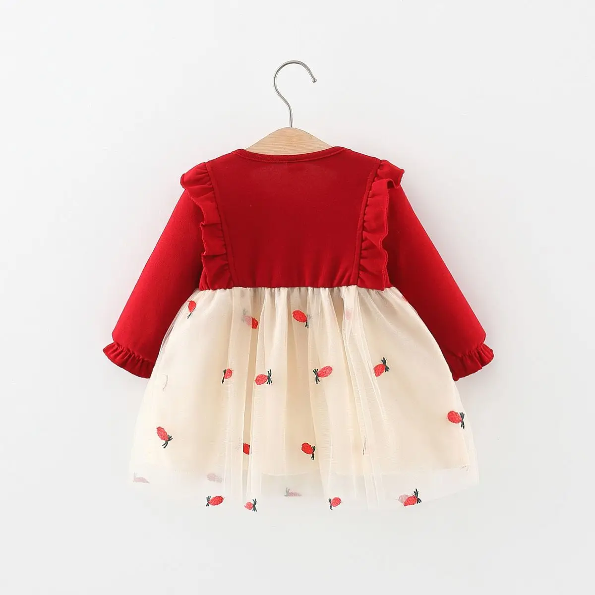 Spring Autumn French Style Children's Princess Dress Baby Round Neck Dress Cute Strawberry Printing Pattern Girls Dress