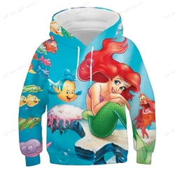 Primavera e autunno serie Disney Ariel Princess felpe con cappuccio ragazze maniche lunghe felpe moda sirena Cartoon Casual con cappuccio top