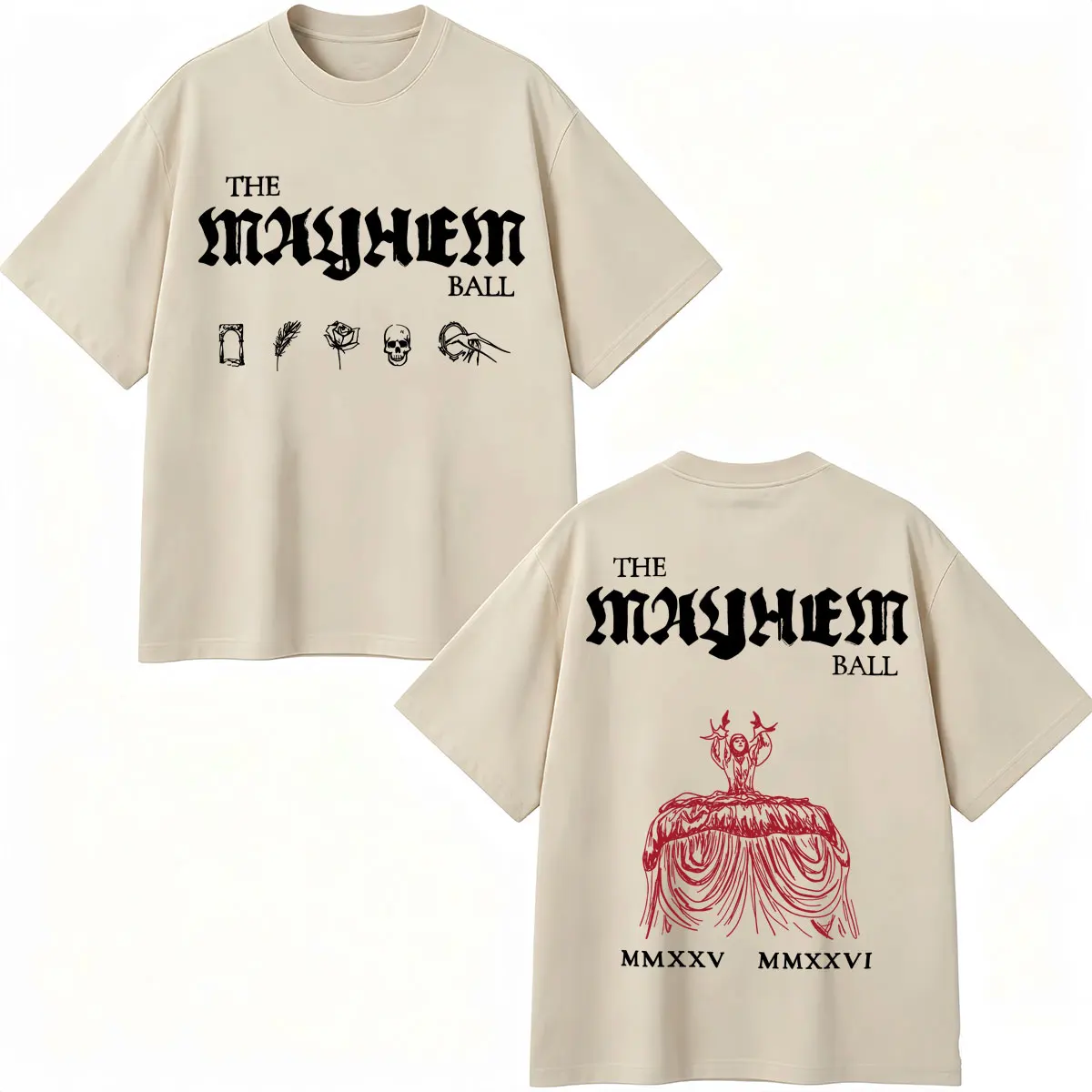 Lady Gaga The MAYHEM Ball Red Dress Print T-Shirts Fashion Pop Music Vintage T Shirts Oversized Cotton Casual Men Women T-shirt