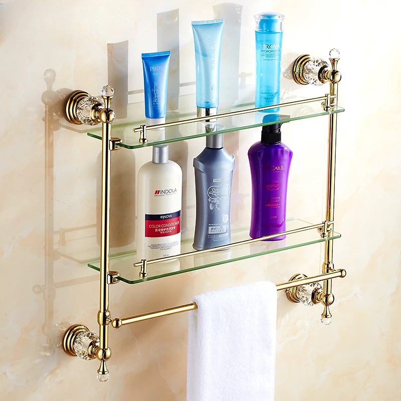 

Glass storage rack with towel rack, gold-plated bathroom bathroom pendant, antique crystal towel rack