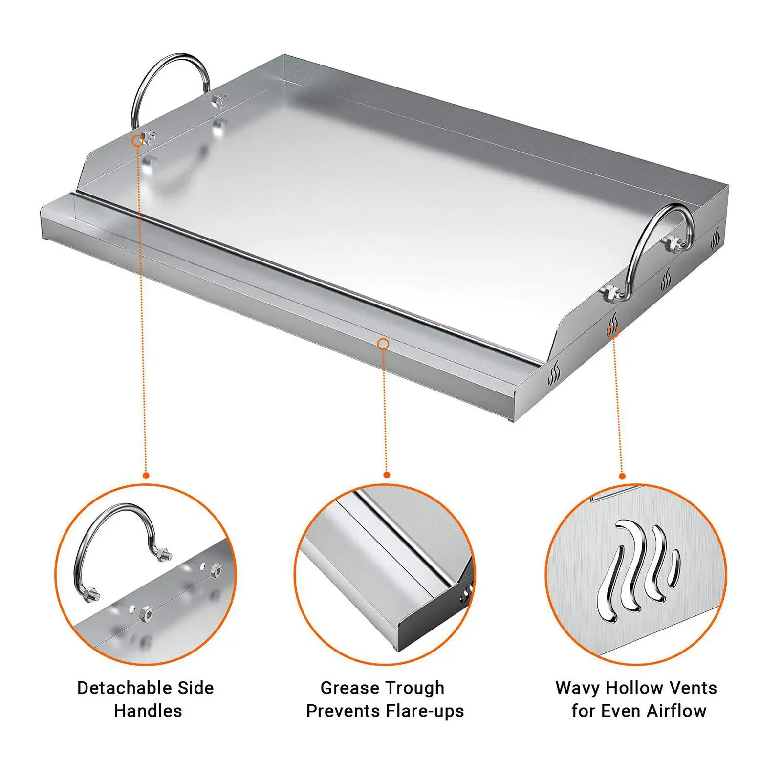 Stainless Steel Cooking Griddle Portable Flat Grill Plate Outdoor BBQ Cooking Tools for Gas Grill Kitchen Barbecue Picnic Kit