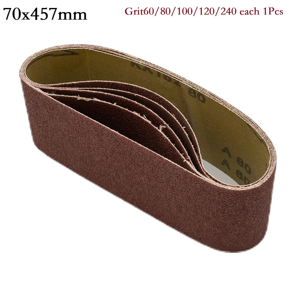 5 Pcs Sanding Belts 75x457 Mm Mixed Grade 60 80 120 240 Grit Power Tool Sander Lot For Leather Metal Wood Grinding And Polishing