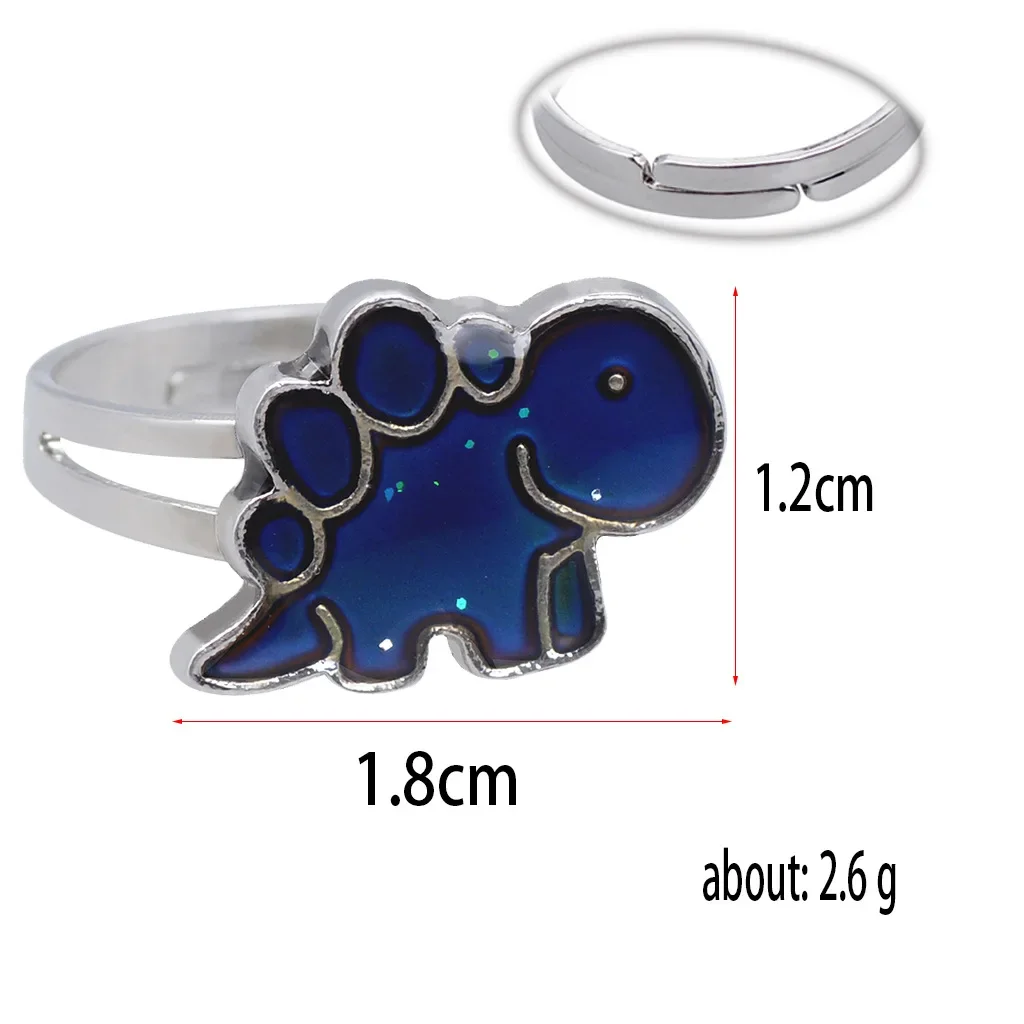 Mood Ring Vintage Little Dinosaur Glitter Powder Adjustable Size Unique Temperature Control Color Animal Rings Female Jewelry