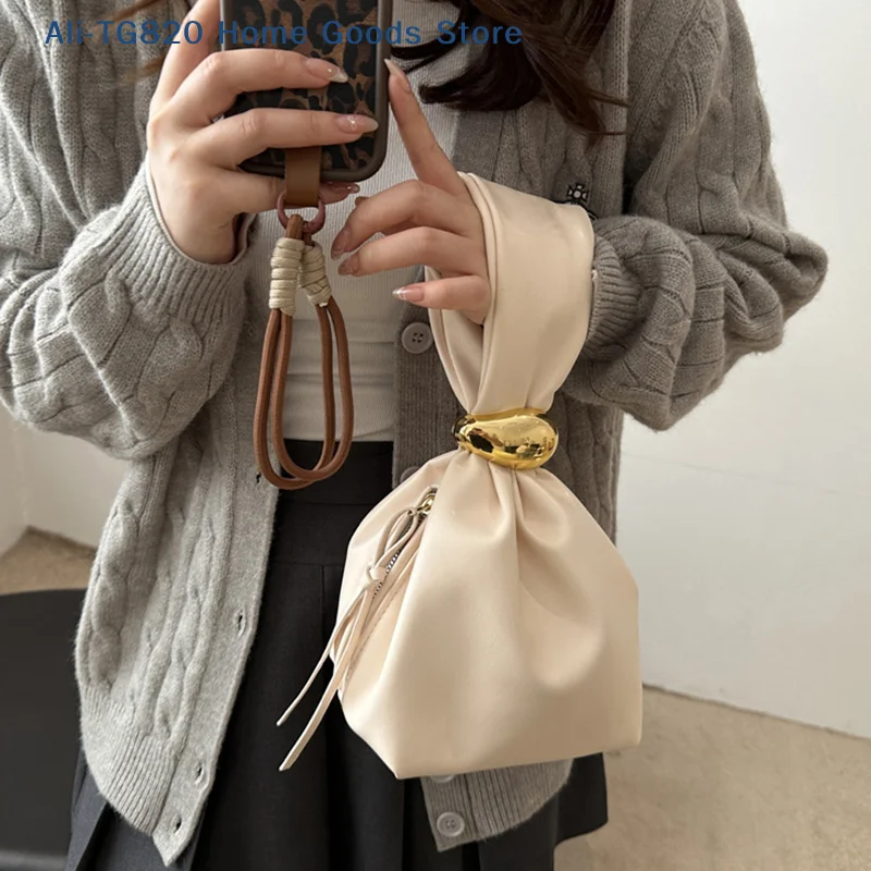 [TG820]Personalised PU Soft Leather Clutch Vintage Luxury Designer Women's Pleated Mini Bucket Bag Side Zip Party Evening Bag