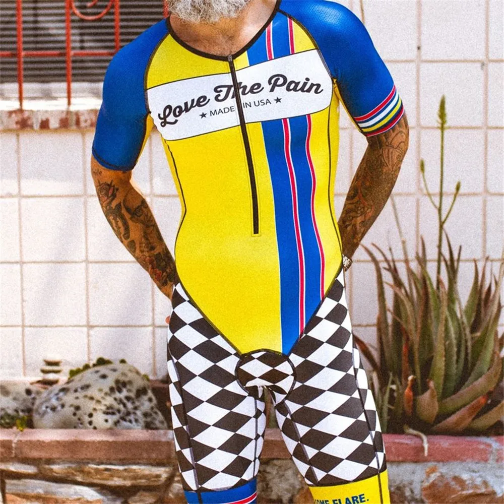 Triathlon Men Cycling Racing Sleeveless Swimsuit Professional Road Bike Cycling Short Sleeve Trisuit Long Distance Bodysuit