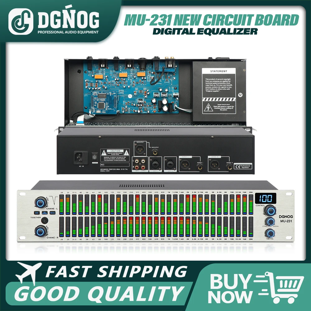 Equalizador digital de 3 canais, equalizador gráfico de 2*31 bandas com sub saída, sistema de som profissional para performance em palco de DJ doméstico
