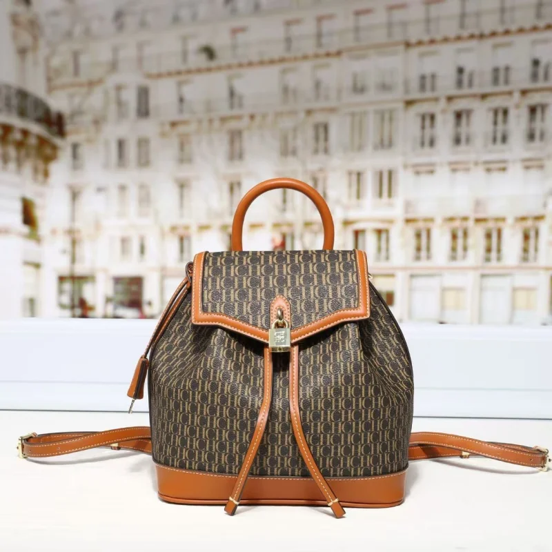 

CH New Backpack Monogram Pattern Premium Quality Fashion Bag Lock Detail PU Material Stylish Design Women Daily Casual Backpack