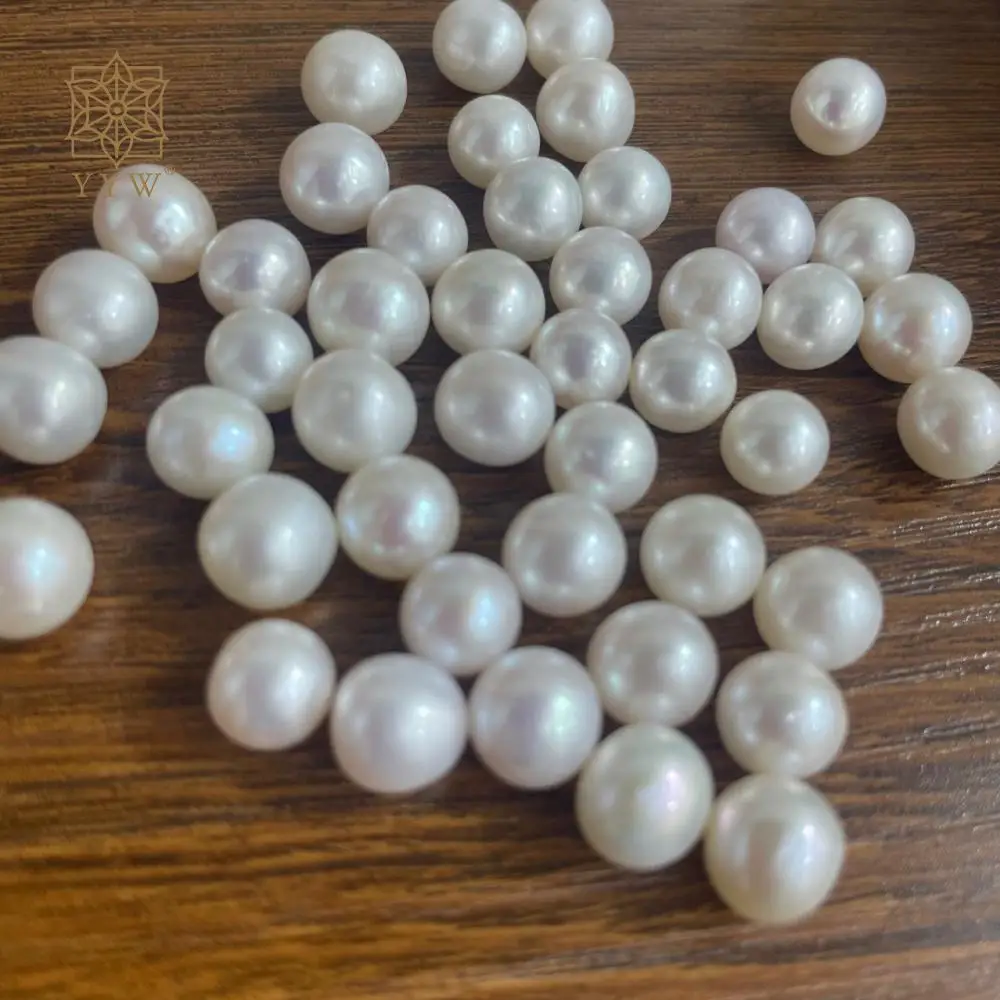 50pcs/Bag No Hole ! Natural Freshwater Pearl Slightly Round White Loose Bulk Beads For Earring Bracelet Necklace Jewelry Making