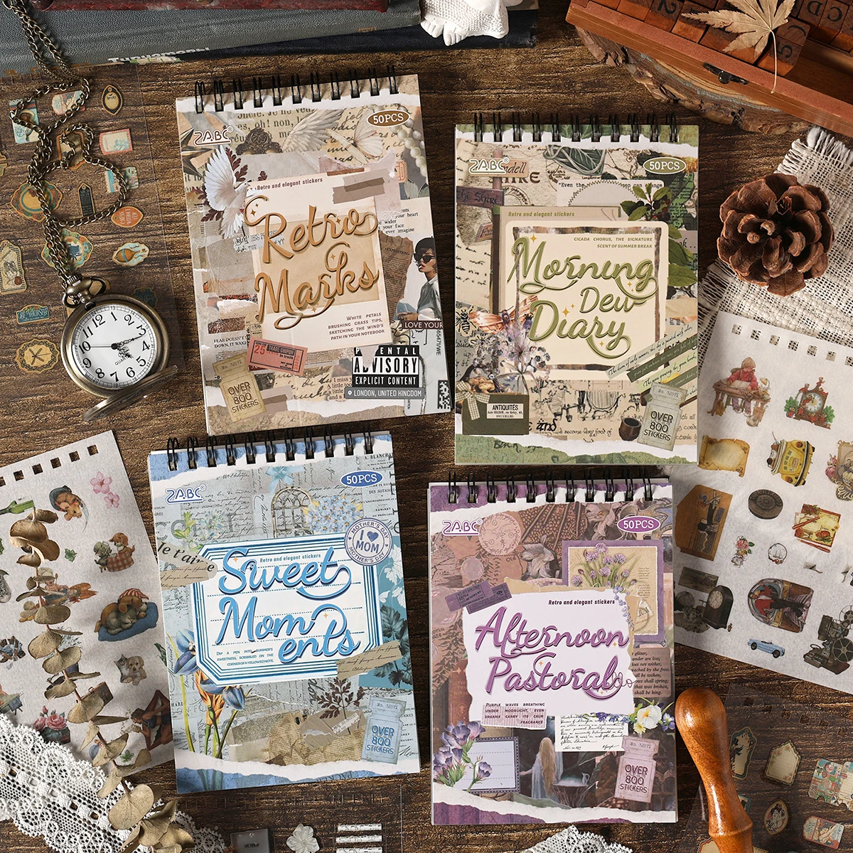 

50 sheets/book Vintage coil sticker book,with various themed character floral patterns,DIY planner decoration sticker set