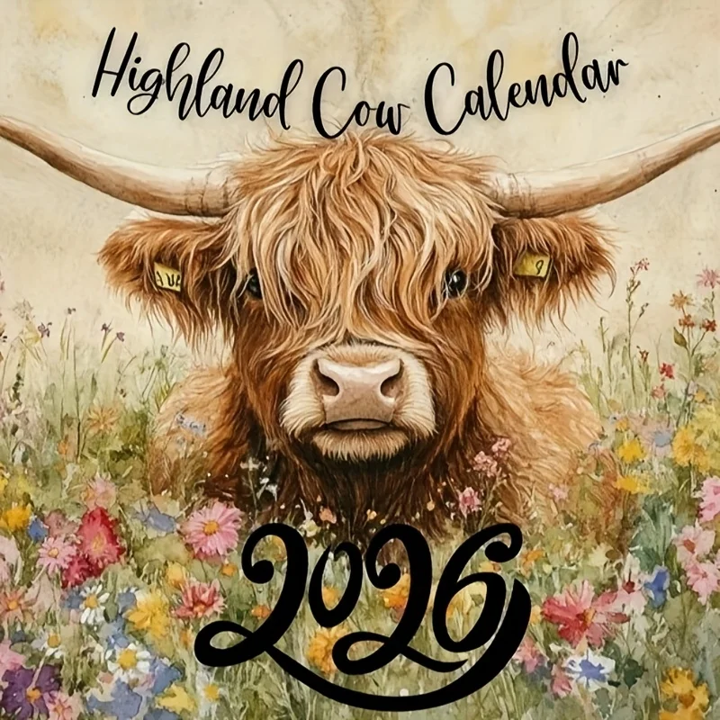 

Календарь Highland Cattle на 2026 год — блокнот-планировщик шотландского крупного рогатого скота с ежемесячными этикетками и ежедневным сеткой, подходит для дома/оф