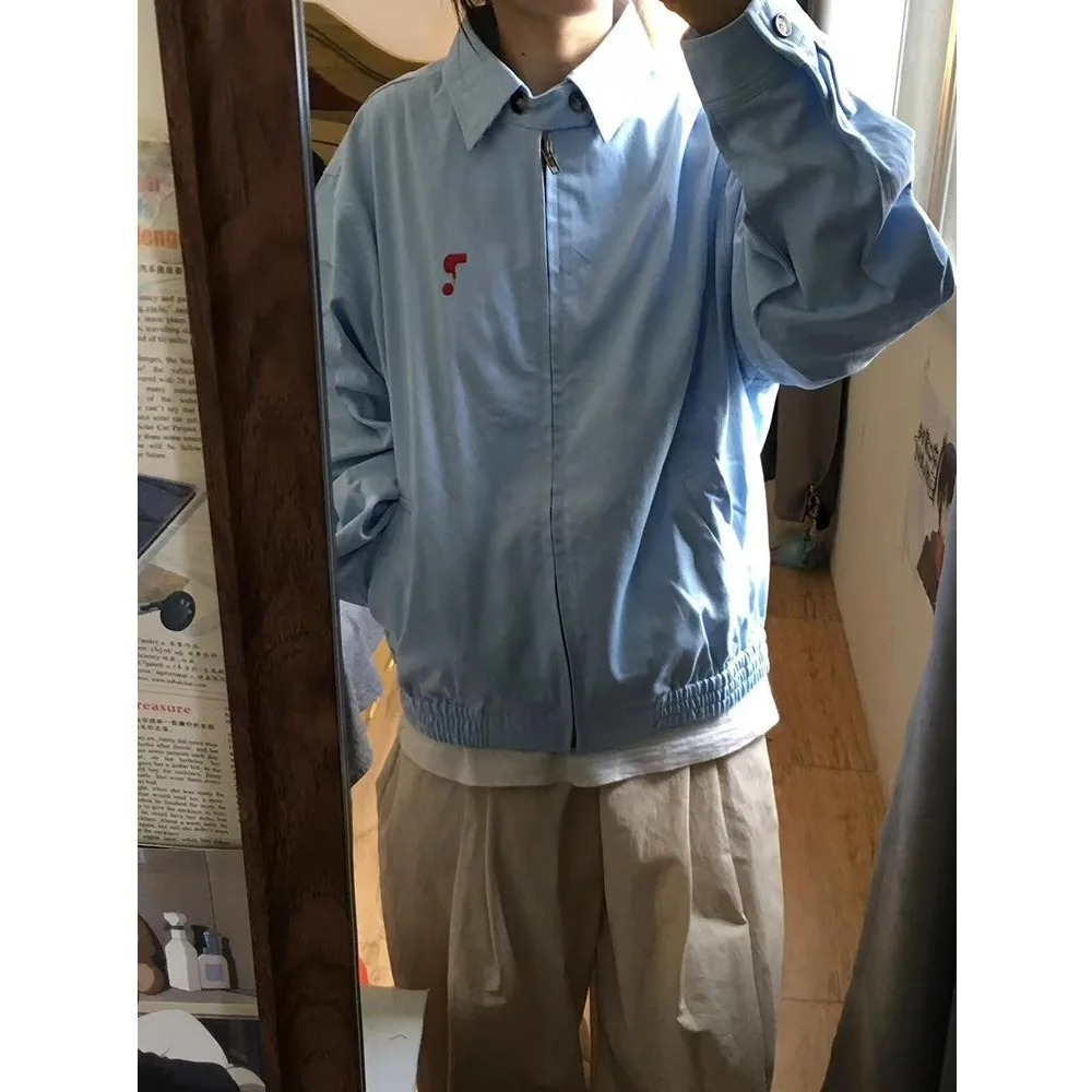 

Повседневная американская одежда с воротником на молнии irt Jaet RASS Универсальная осенняя верхняя одежда в стиле ретро для пар из полиэфирного волокна Long Sve