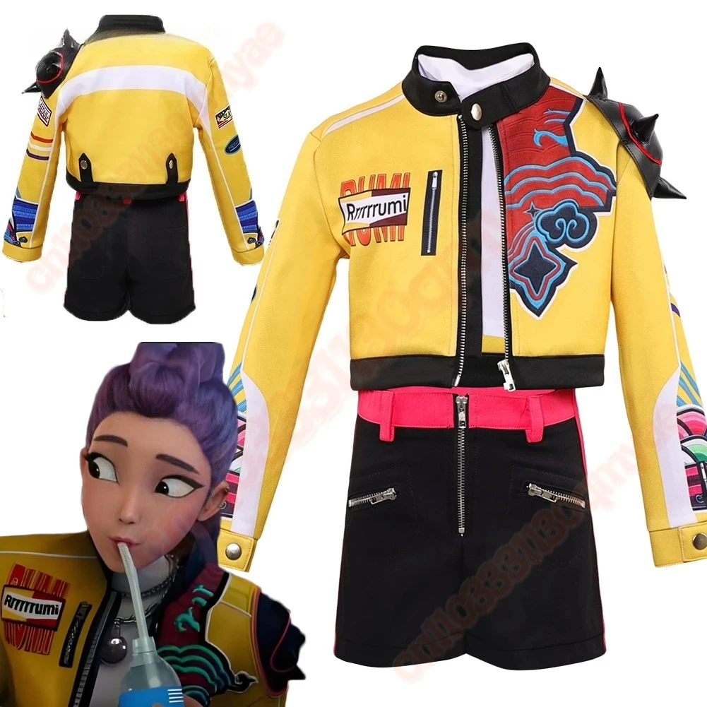 Rumi 아동 의류 KPop 코스프레 의상의 악마 헌터 키즈 소녀 노란색 코트 의상 변장 할로윈 카니발 파티