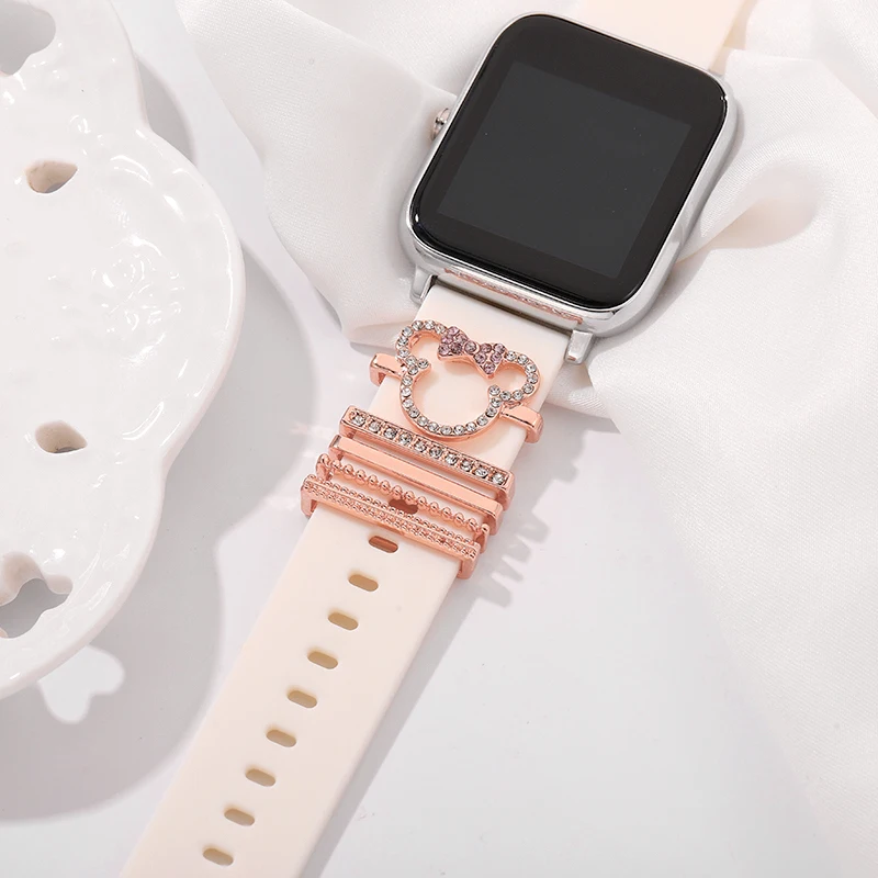 Set Cincin Pesona Tali Jam Tangan Silikon untuk Apple Watch Kuku Perhiasan Pesona Kartun Lucu Dekoratif untuk Iwatch Pesona Tali Gelang