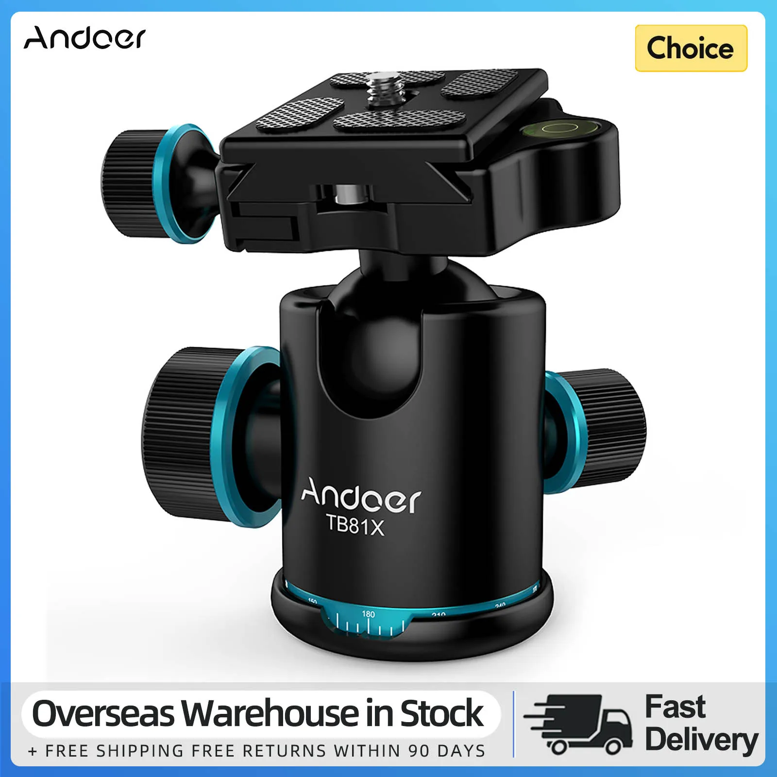 Andoer TB81X Tripod Ball Head 360 Degree Rotating Panoramic Ball Head for Tripod Monopod Slider DSLR Camera Max. Load 8Kg