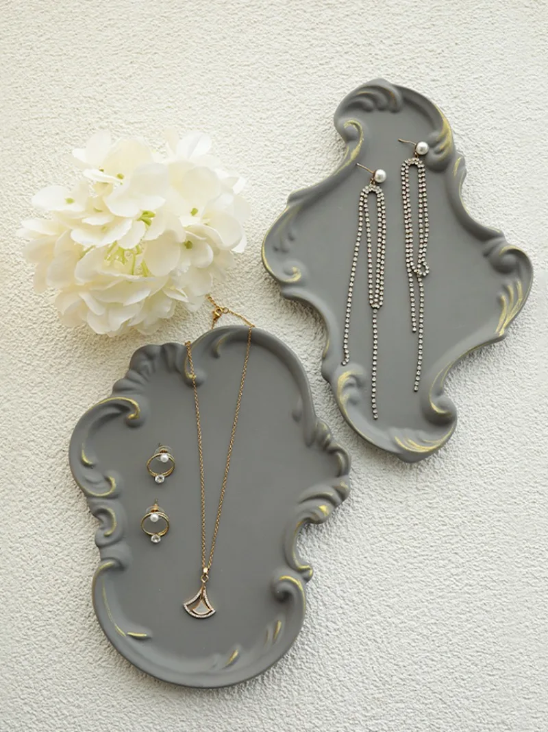 Creative Jewelry Tray Vintage Gypsum Baroque Tray Shop Counter Jewelry Display Shelf Photography Props