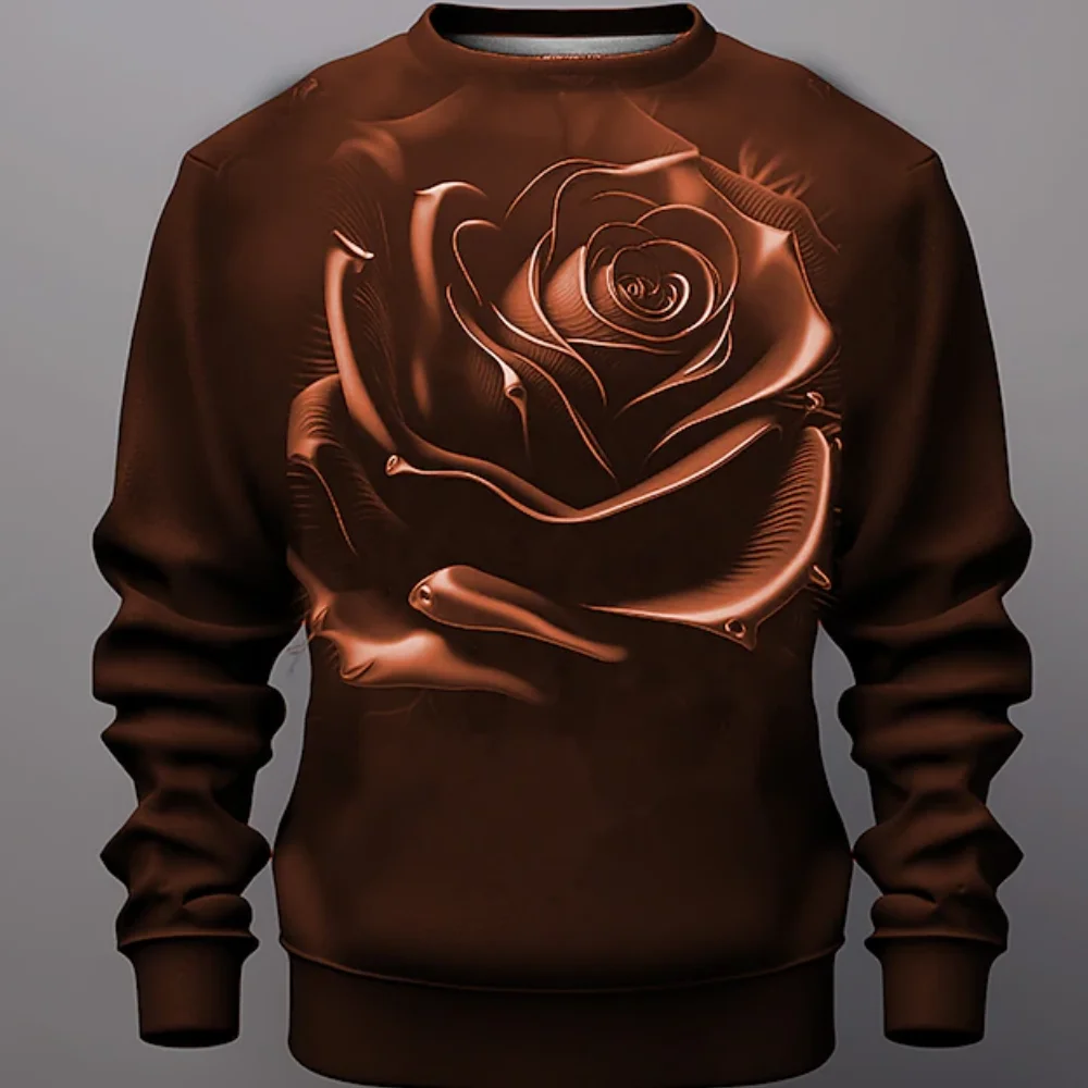 Pullover Sweatshirt For Men Rose Graphic Print Long Sleeve Tops Oversized O Neck Pullover Casual Streetwear Man Sweatshirts Top