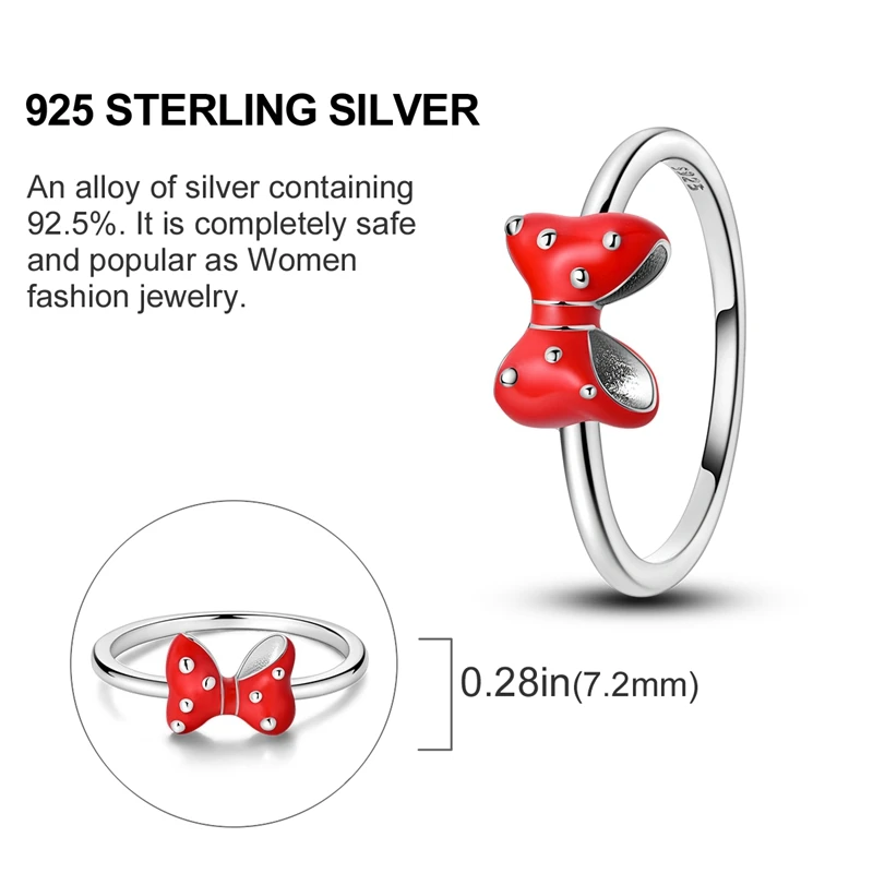 New 2025 925 Sterling Silver Shining Zircon lucky Arrow&Red Bow&Minimalist Ring Couple Love Jewelry Accessories