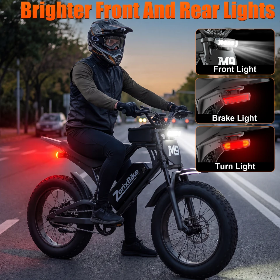 ZorixBike M9 Serie Electric Bike, NFC Unlock, 1500/3000W Peak Brushless Motor, 48V 13/20Ah, Max 31-35MPH, 30-70 Miles Range, 20' X 4.0' Fat Tire Ebike, UL 2849 image 10