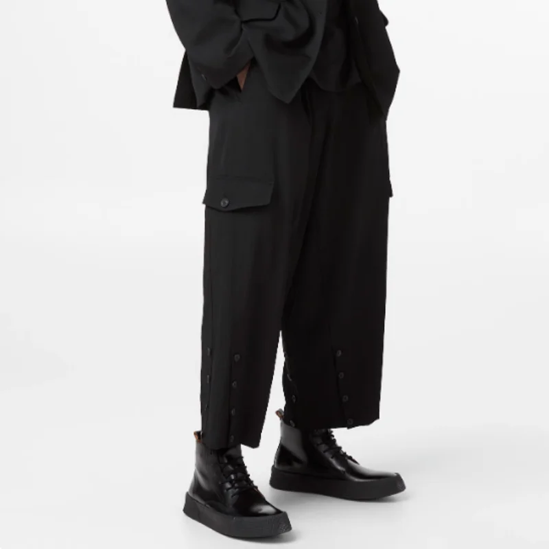 【Customized】Original design ankle-length multi-button pants. Multi-functional straight-leg pants with adjustable cuffs.