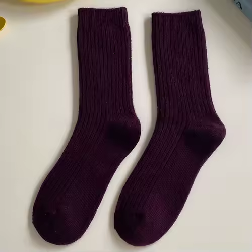 1 Pair Women Cotton Loose Socks Autumn Winter Knitting Solid Color Long Black Pink Korean Japanese Student Girls Stockings Retro - Image 5