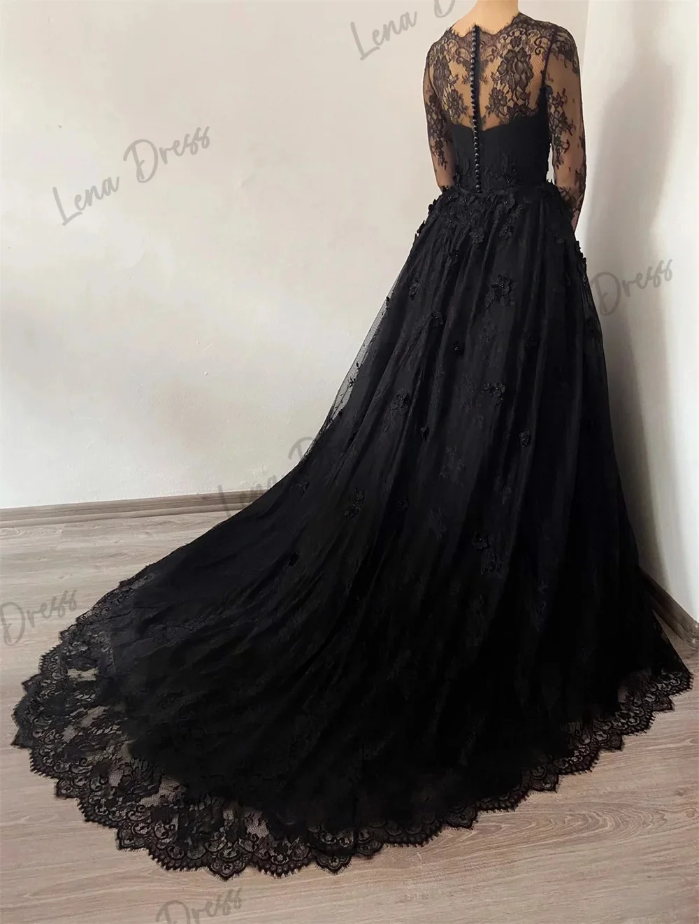 Vestido de encaje bordado, vestido de noche lujoso, tul gótico, boda, Fiesta Frmal