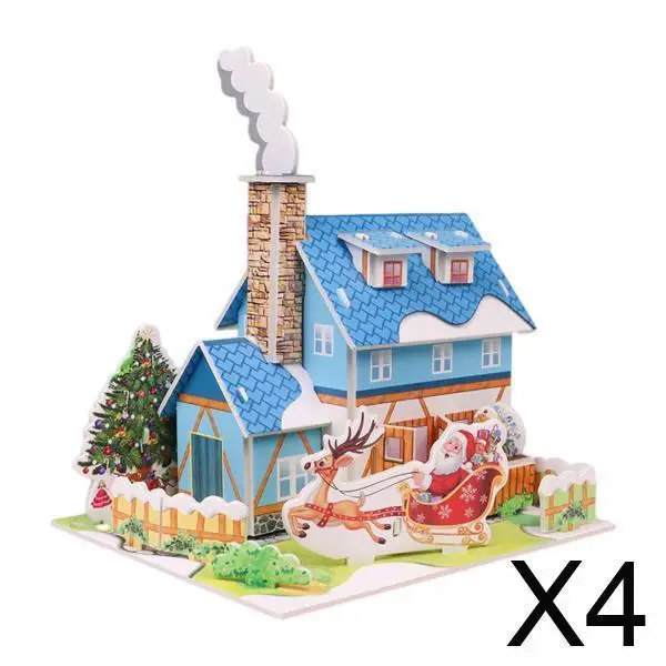

DIY Cardboard Puzzle House Christmas Holiday Party Game Modern Building Craft Kit for Children Desktop Decor