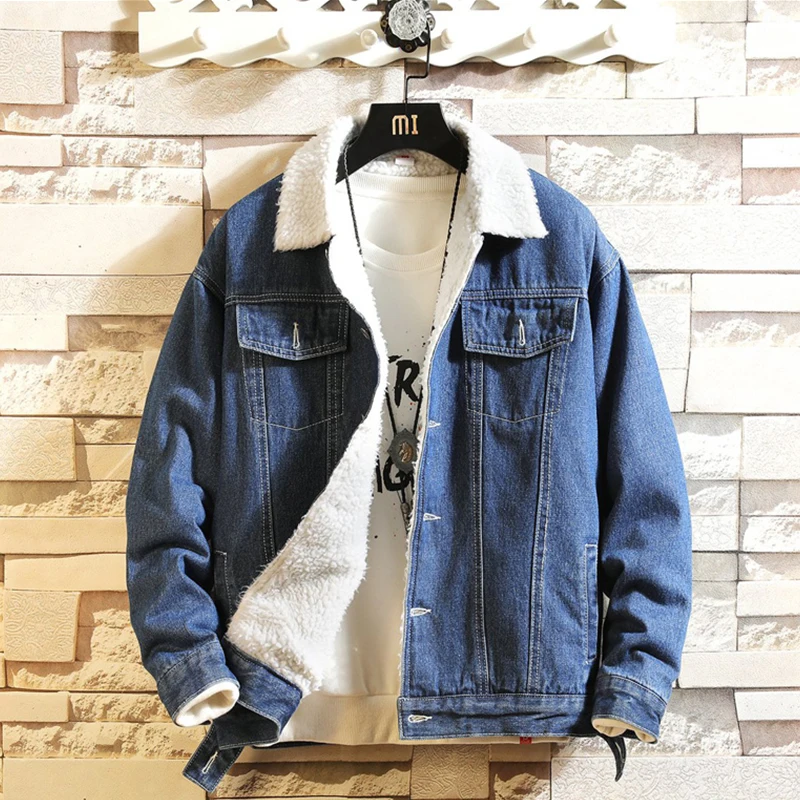

Winter Trendy Simple Lamb Velvet Thickened Men's Loose Plus Velvet Retro Denim Jacket Youth Casual Thickened Denim Jacket