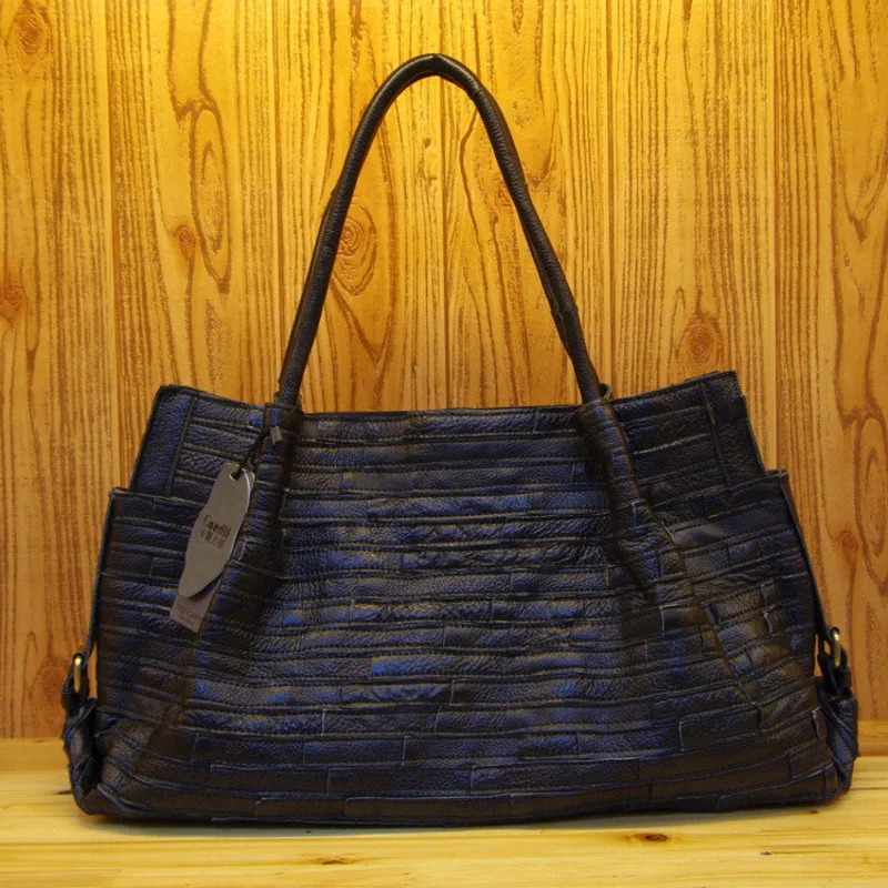 KK 2024 New Genuine Leather Women's Handbag Top grade Cowhide Casual Fashion Versatile Stripe Splicing Single Shoulder Crossbody