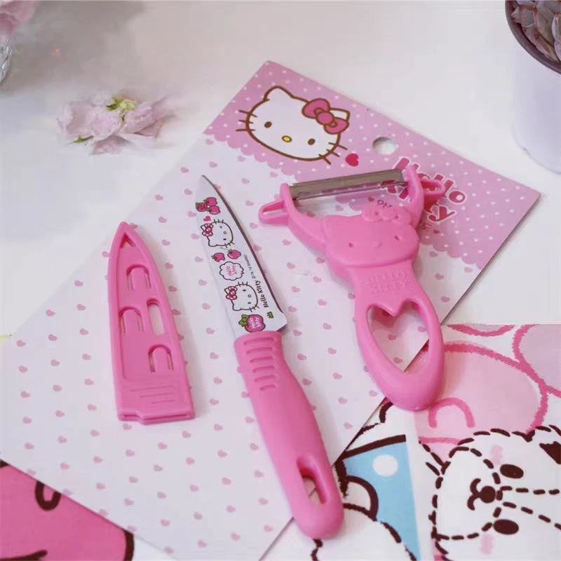 Hello Kitty Sanrio Anime Cartoon Cute Stainless Steel Peeling Knife Creative Kawaii Multifunctional Fruit Knife Peeler Knife Set