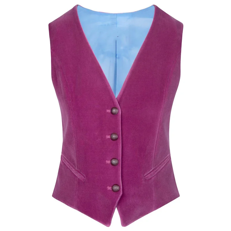 Women\'s Tailored Vest Fuchsia Velvet V Neck Elegant OL Waistcoat Single Breasted 4 Button Formal Business Vest Aesthetic Vests