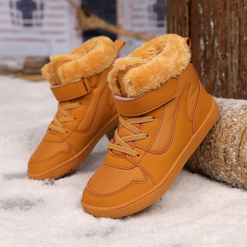 Botas de nieve para niños pequeños y grandes, zapatos informales de punta ancha para exteriores, Invierno