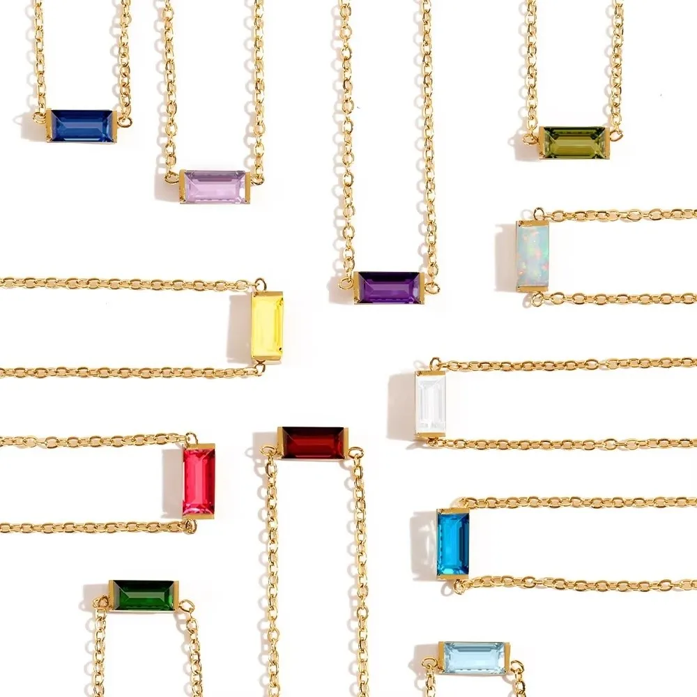 Square Zircon Birthstone Bracelet Sparkling Colorful Gold Plated Bracelet Stackable Personalized Minimalist Bracelet