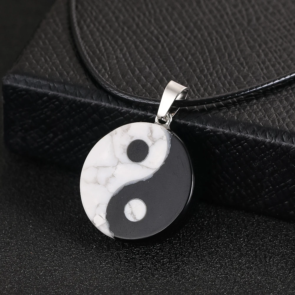 Natural White Pine Tai Chi Pendant Necklace Chinese Feng Shui Yin Yang Amulet Charm Rope Chain Auspicious Jewelry Gifts