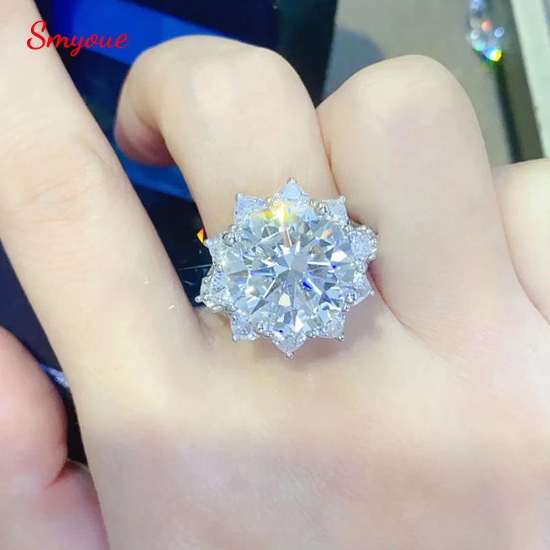 

Smyoue 18k Plated D Color 10CT Moissanite Rings for Women Bridel Luxury Wedding Diamond Band 100% 925 Sterling Silver Rings