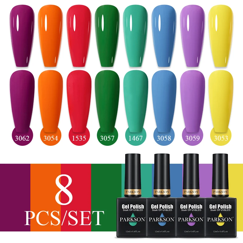Parkson 8 teile/satz 12ML Gel DIY Nagellack Helle Rosa Semi Permanent Soak Off UV LED Gel Lack Nail art Design Maniküre Kit