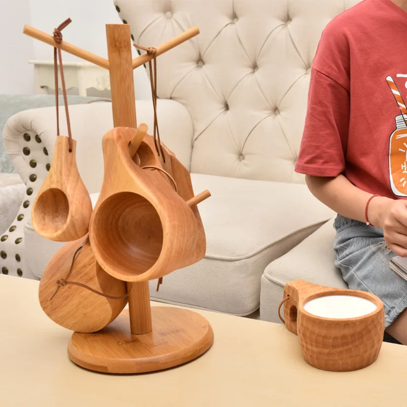 Wooden Cup Holder Tree Shape Coffee Cup Tea Cup Draining Storage Rack Stand Home Kitchen Mug Hanging Display Organizer Shelf