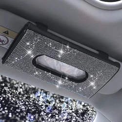 Bling Rhinestone PU Leather Car Sun Visor Tissue Box Holder Case Clip Backseat Tissue Case Auto Interior Accessories for Women