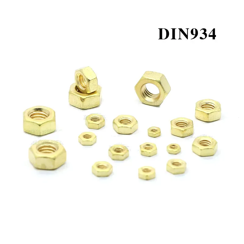 20pcs M0.8-M6 Yellow Solid Brass Copper Hex Hexagon Nuts DIN934 Locking Nut Screw Bolts 12 Size High Quality