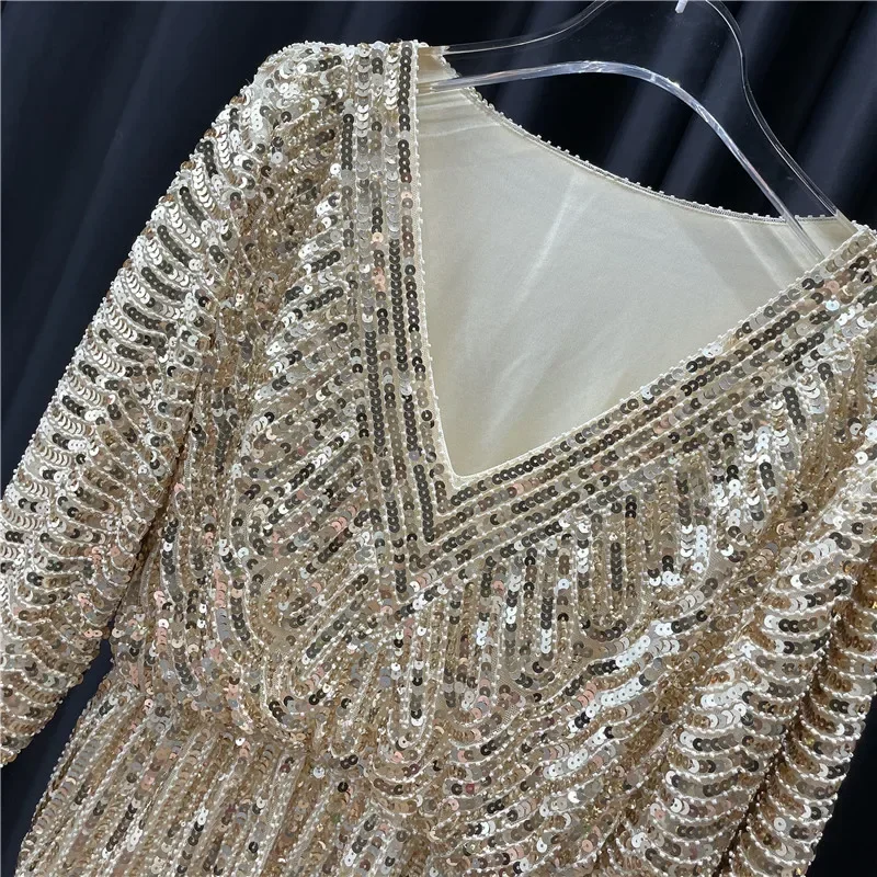 Ladies New Heavy Handmade Bling Beaded Sequins Batwing Sleeve Top Slimming Oversized Blouse Elegant Nightclub Pullover Shirts