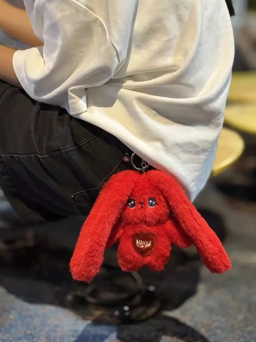 Kpop YuQi Doll Keychain 15CM Cartoon Red Rabbit Plush Doll Bag Pendant Keyring Filling PP Cotton Soft Short Plush Toy Fans Gift