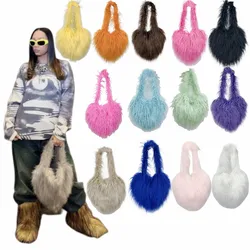 Custom Handbags Bags Zippered Tote bag  Faux Fur Winter Women's Handbag Cute Plush Women's Heart-Shaped Bag