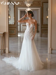Sexy Illusion Lace Mermaid Long Wedding Dress With Jacket Elegant Tulle Sleeveless Bridal Gown 2025 Customized Dresses For Bride